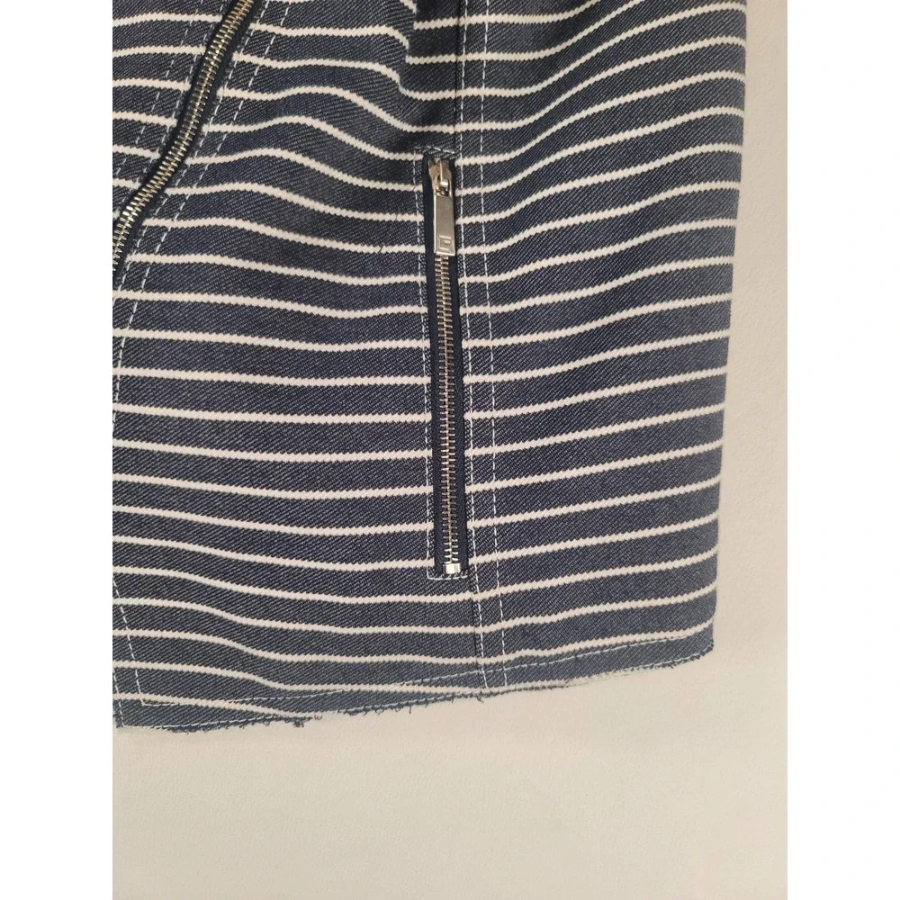 Lafayette 148 New York Striped Moto Jacket Size‎ 10 Asym Zip Raw Hem